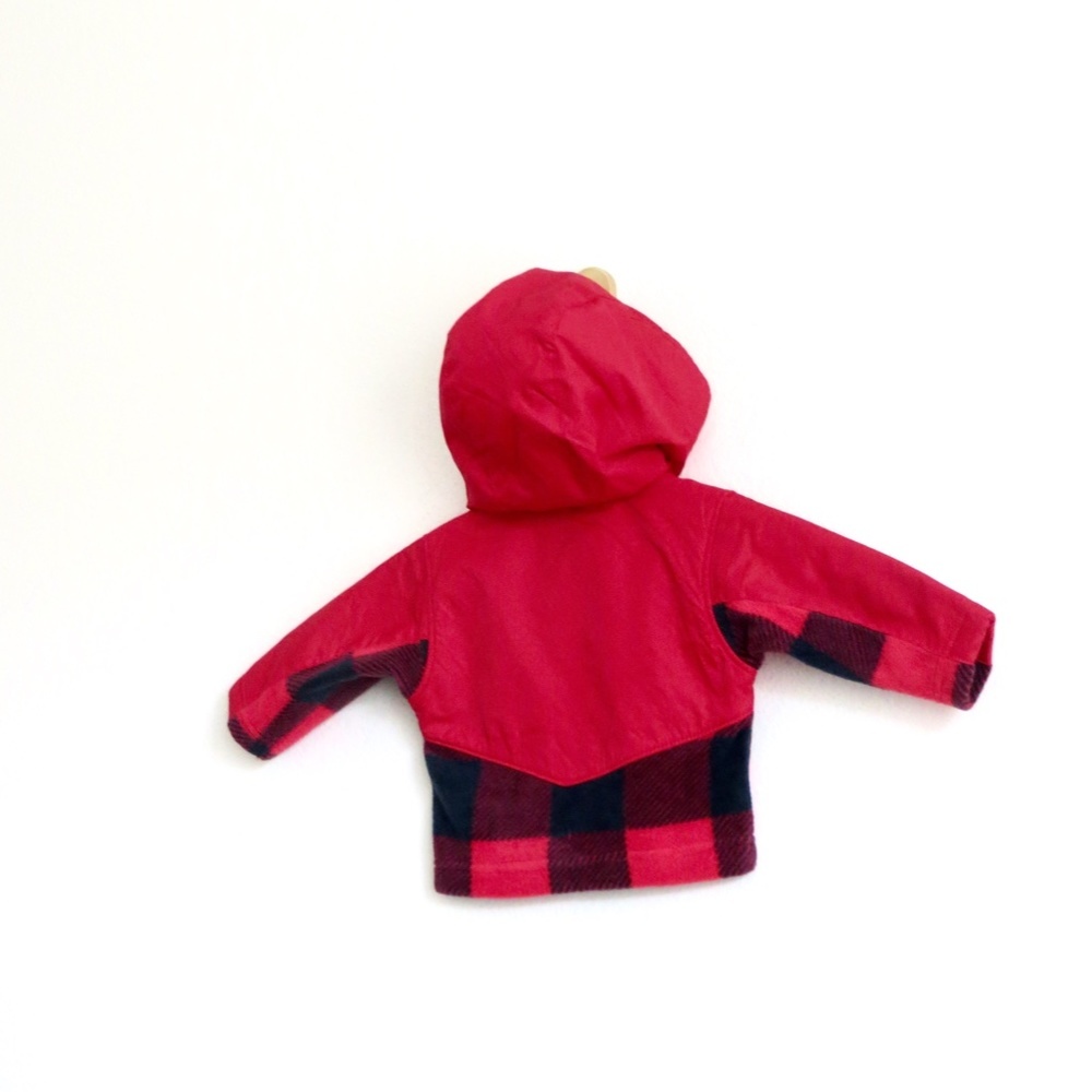 NEW! Baby COLUMBIA Steens Mountain Overlay Hooded Fleece Jacket Red Plaid 3-6 M - Picture 5 of 8